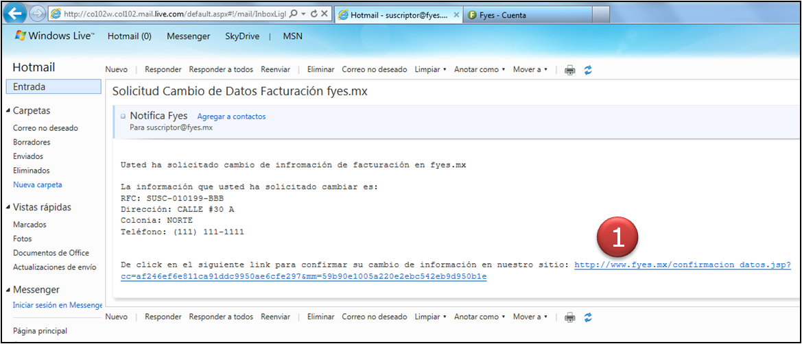 Correo Electr�nico, Cambiar Datos Facturaci�n